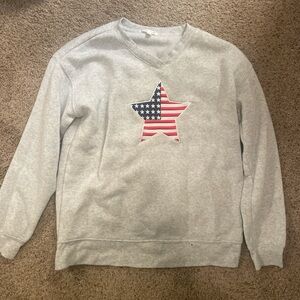 Ultra Flirt Gray V-Neck Sweater with American Flag Star